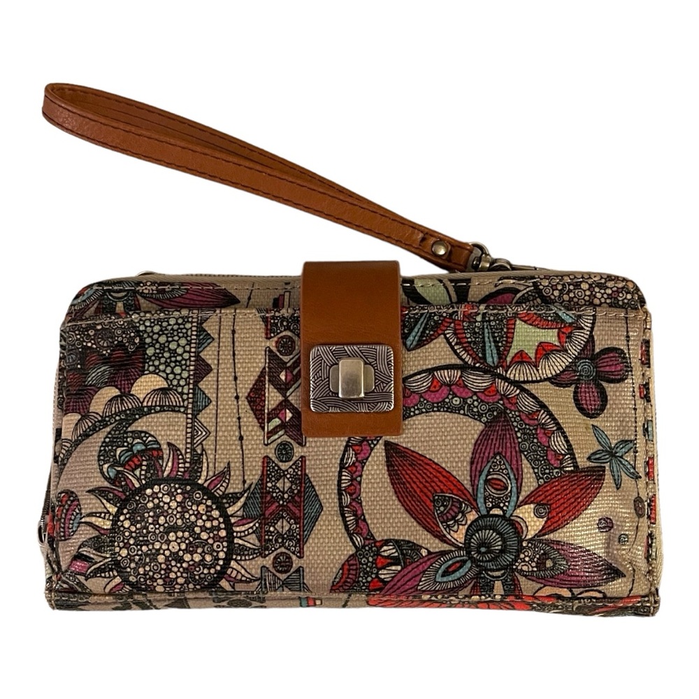 SAKROOTS Large Smartphone Wallet with Crossbody Strap Tan Multi - Picture 2 of 12